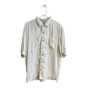 Vintage Tommy Bahama Polo Shirt 100% Silk Button Up Ivory Beige Men's Medium